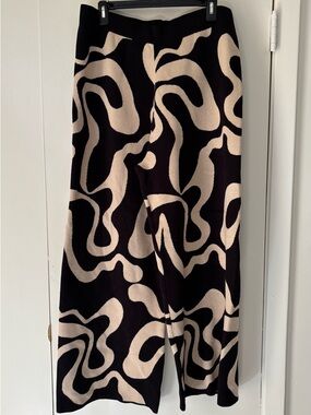 Cider Knit Abstract Swirl Wide-Leg Pants - Black & Cream